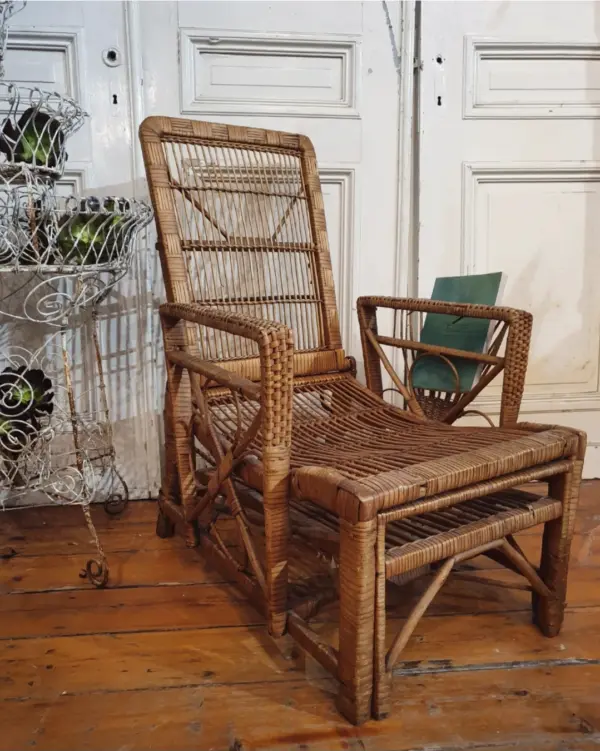Cane Sun Lounger with Separate Foot Stool