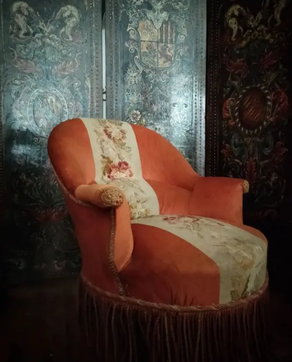 19th-Century Armchair with Velvet Upholstery