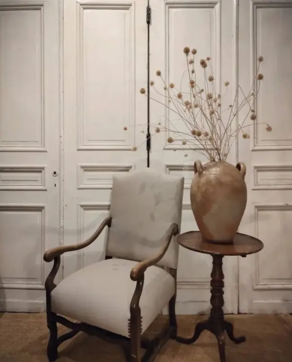 19th-Century French Linen Upholstered Armchair