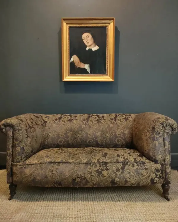 2-Seater Vintage Textile-Covered Chesterfield