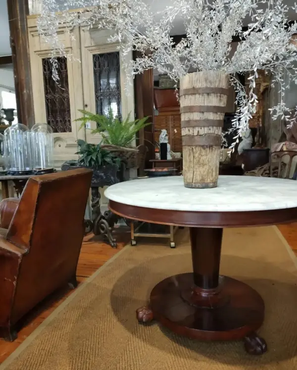 19th-Century Mahogany Round Marble-Top Table