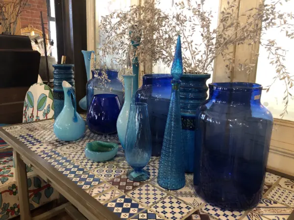 Blue Glass & Ceramic Vases