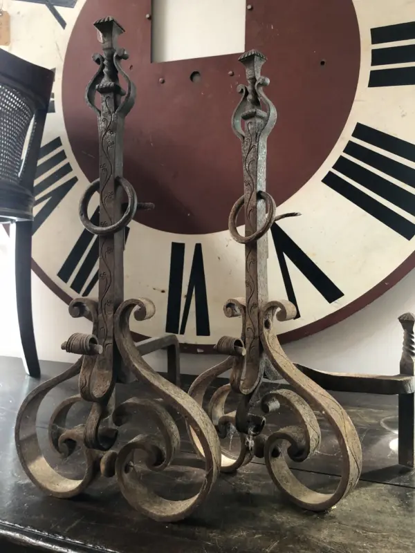 Pair Vintage Cast Iron Fire Dogs