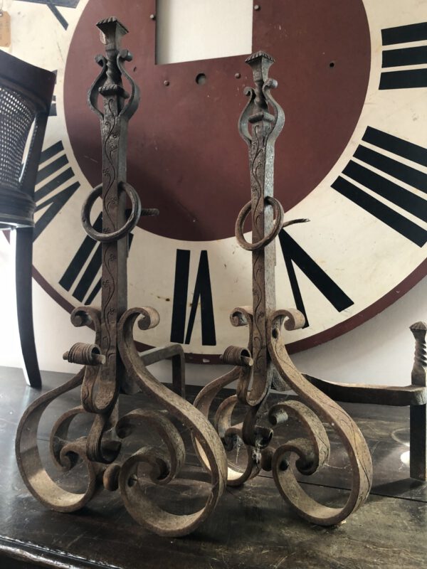 Pair Vintage Cast Iron Fire Dogs
