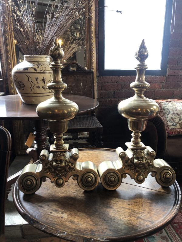 Pair of Vintage Brass Fire Dogs