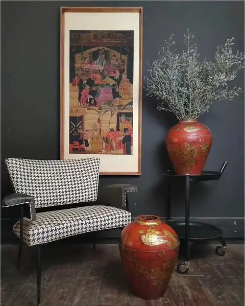 Vintage Cocktail Armchair & Pair of Chinese Vases