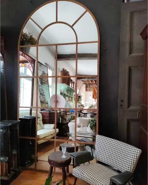 Oversized Arched Paladian Metal Framed Mirror