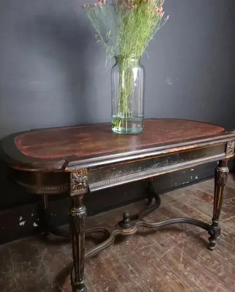 Ebonised and Gilded Desk with Leather Inset