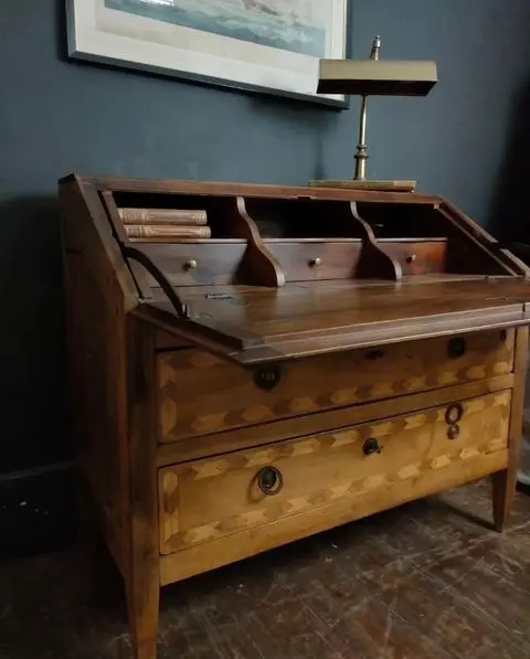 2-Drawer Drop Front French Secretaire with Inlay