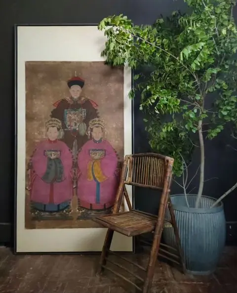 Large Framed Painted Chinese Ancestral Scroll