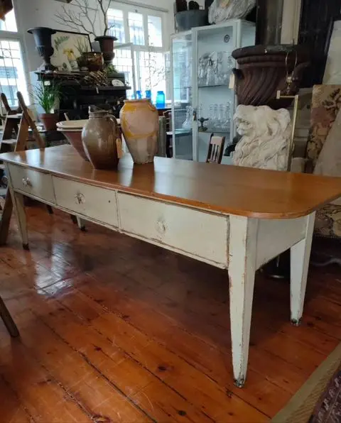 Long Country Server Table with 3 Large Drawers