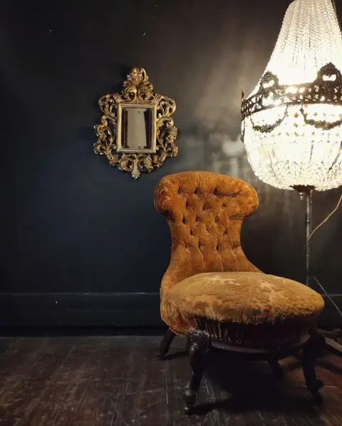 Victorian Button Spoon-Back Chair and Large Empire Chandelier
