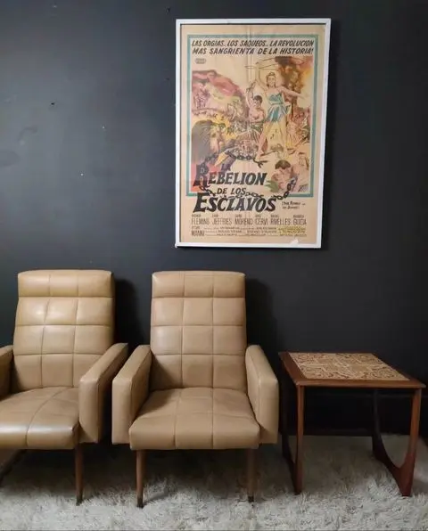 Pair of Vinyl Chairs and Mid-Century G-Plan Tile-Top Table