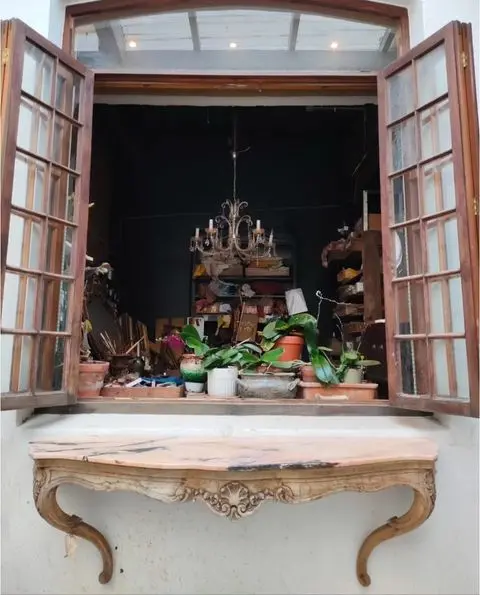 Marble-Top Blonde Wood Wall Console