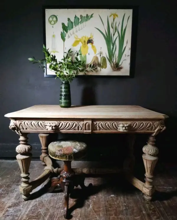 Blonde Carved Oak Table