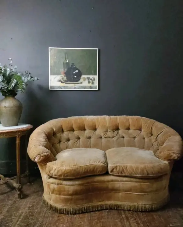 French Round-Back Velvet Sofa
