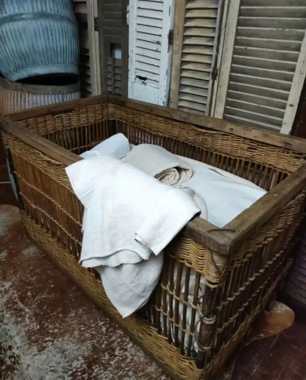 French Linen Basket On Wheels