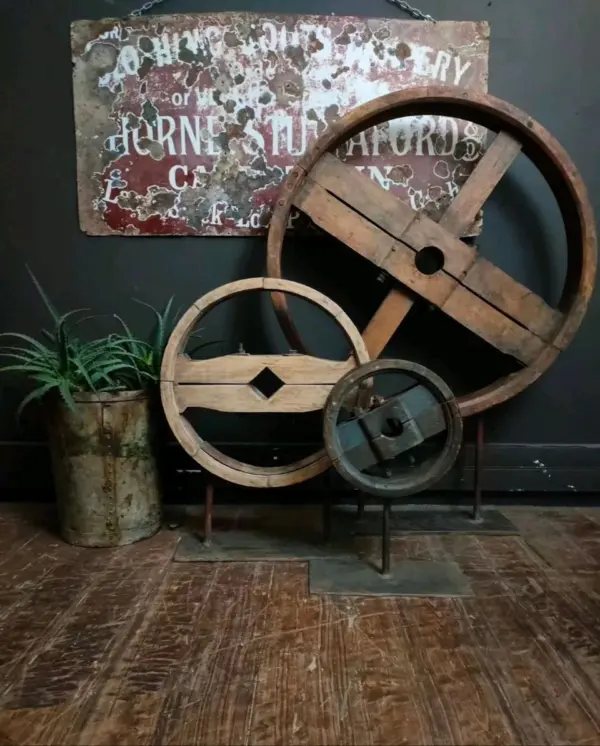 Antique Primitive Farm Wood Pulley Wheels