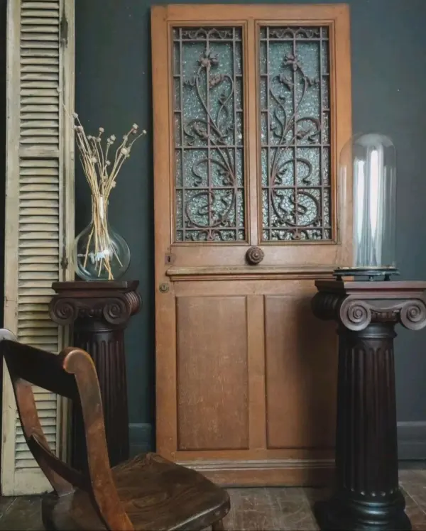 Vintage Frosted Glass and Wood Door