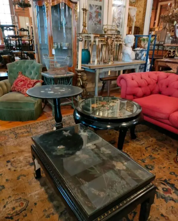 Black Lacquered Oriental Pearl and Gemstone Coffee Tables