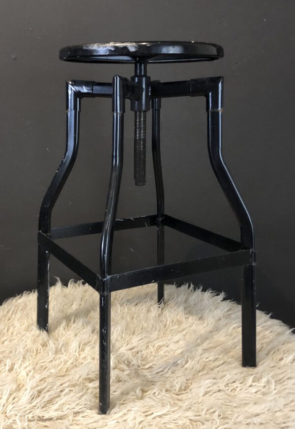 Pair Mid-Century Black Metal Bar Stools