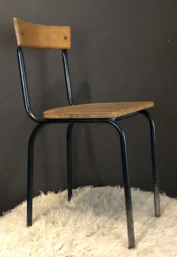 Belgian Vintage Steel and Wood School Chair