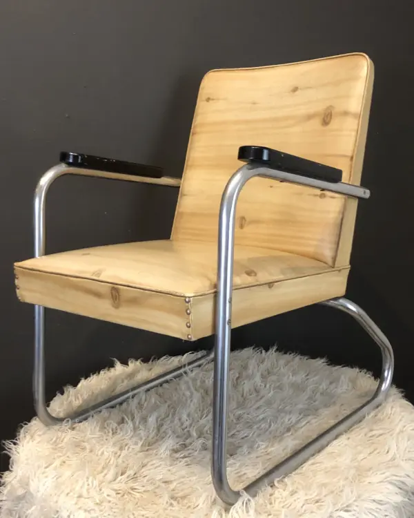 Pair Original Dutch Bauhaus Style Tubular Chrome Armchairs