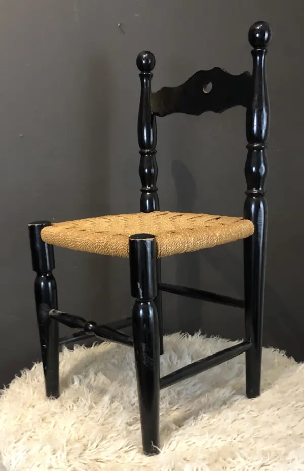 Dark Wood and Woven Rush Seat Dining Chairs (Set of 4)
