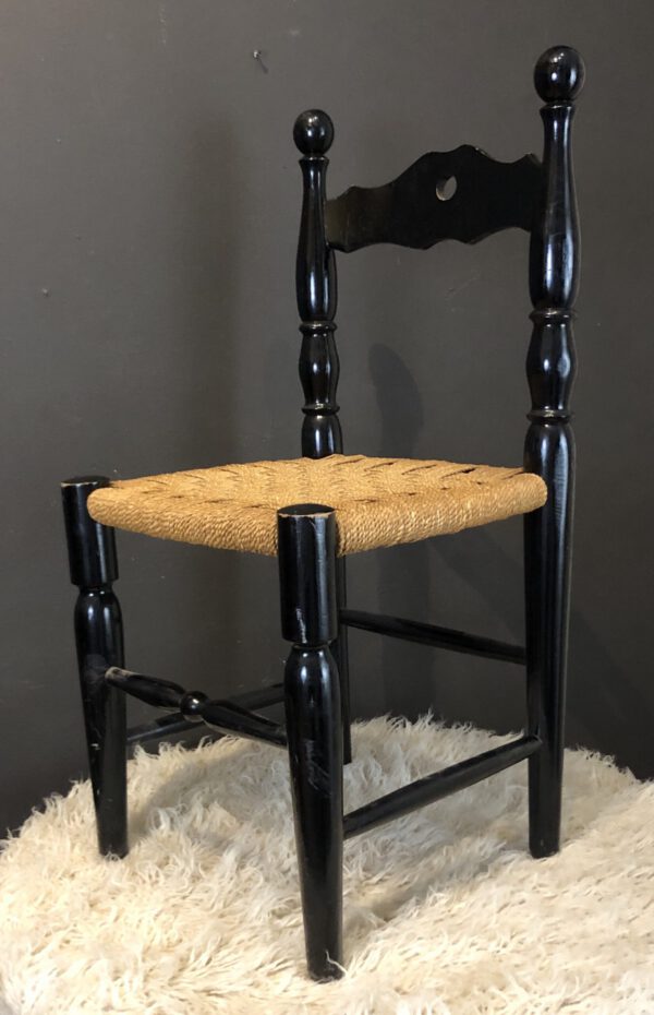 Dark Wood and Woven Rush Seat Dining Chairs (Set of 4)