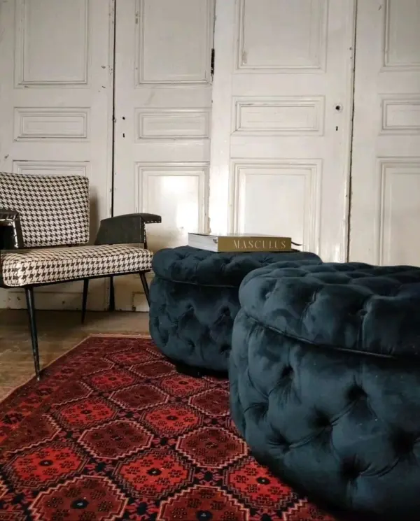 Deep Buttoned Round Velvet Ottomans