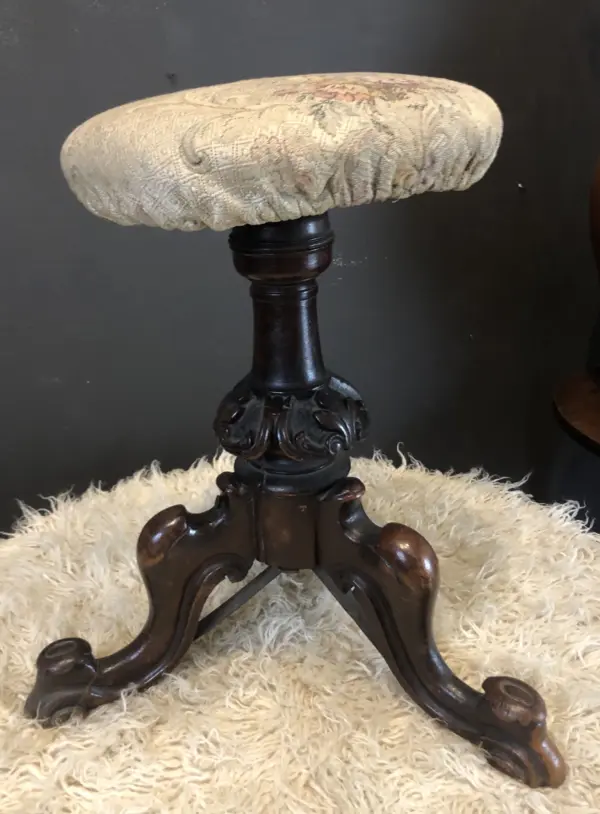 Victorian Carved Wood Piano Stool