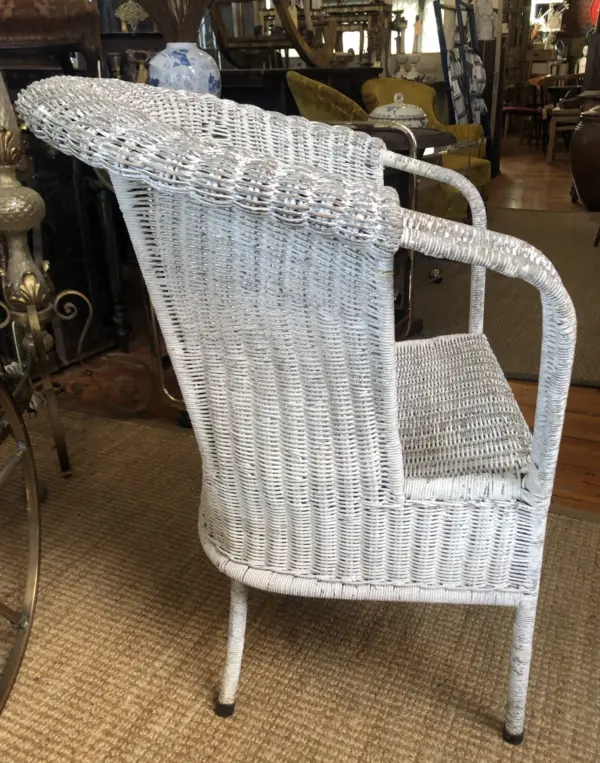 White Painted Rattan Armchair