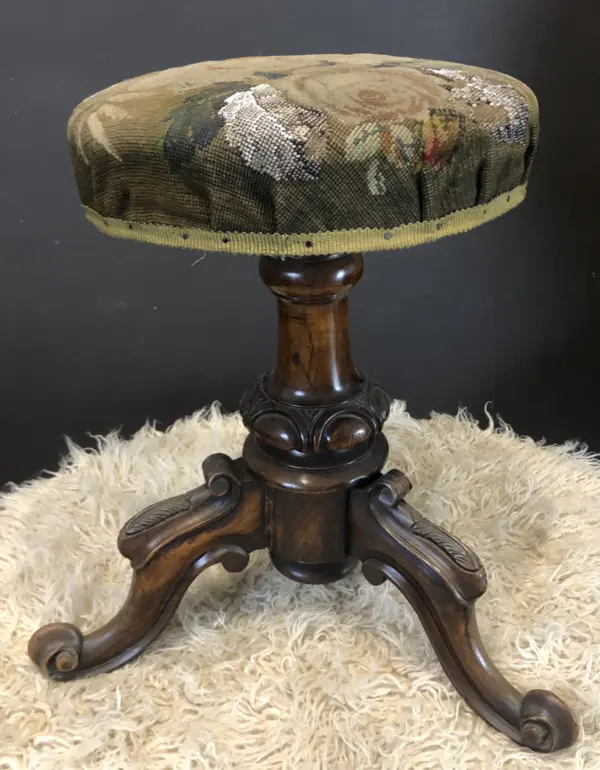 Victorian Carved Walnut Piano Stool