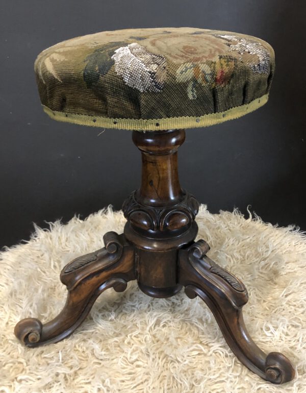 Victorian Carved Walnut Piano Stool