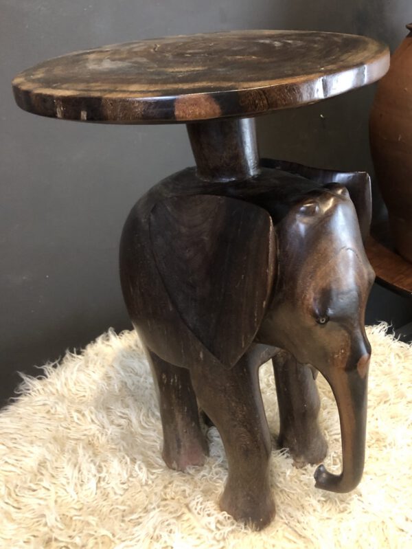 Carved Wooden African Elephant with Marble Top