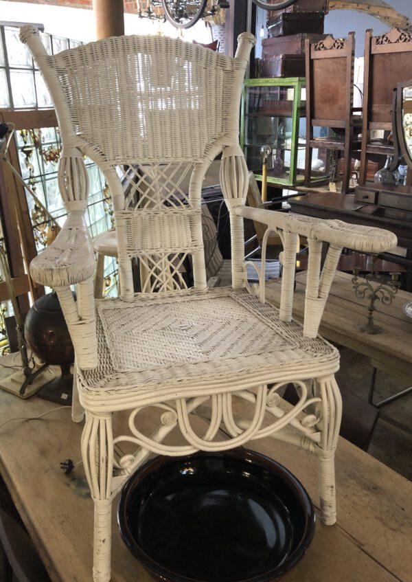 High-Back White Painted Cane Armchair