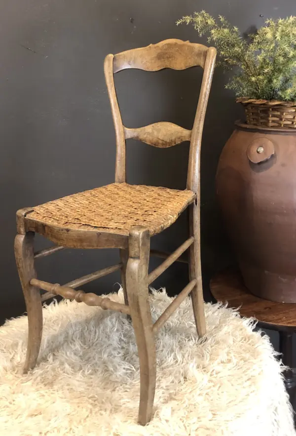 Carved Wood and Thick Weave Seat Chair