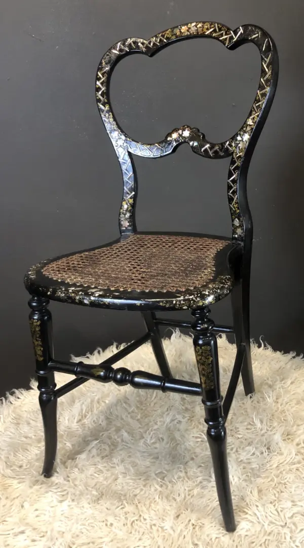 Mother of Pearl Inlay Black Lacquer Bedroom Chair