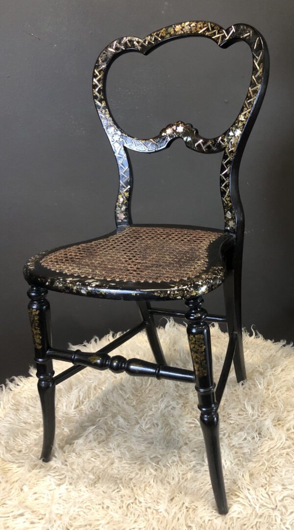 Mother of Pearl Inlay Black Lacquer Bedroom Chair