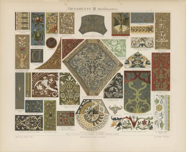 Reproduction Print – Framed Stubenvogel Renaissance Marquetry Lithograph