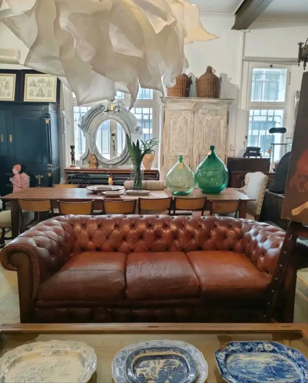 Naturally Patinated Russet Leather Chesterfield