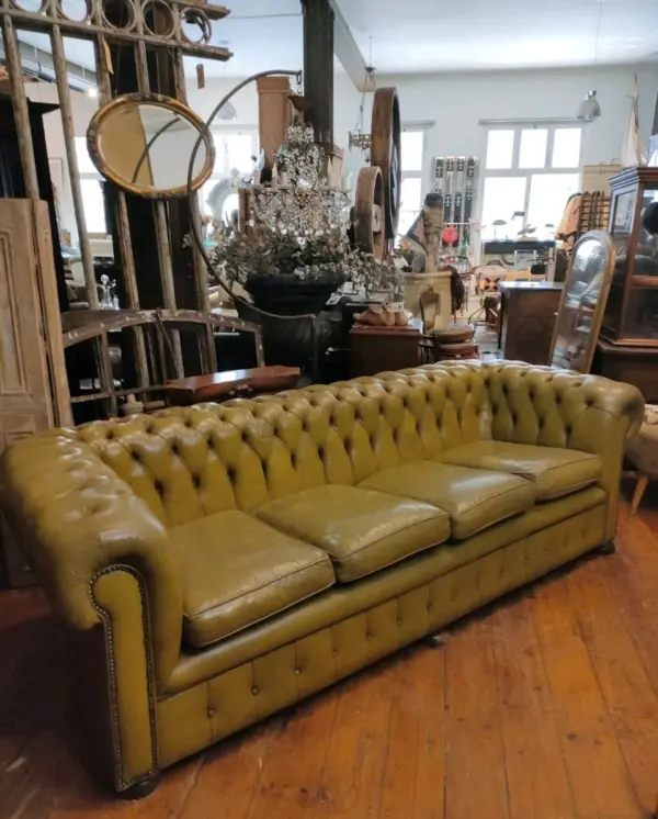 Chartreuse 4-Seater Leather Chesterfield