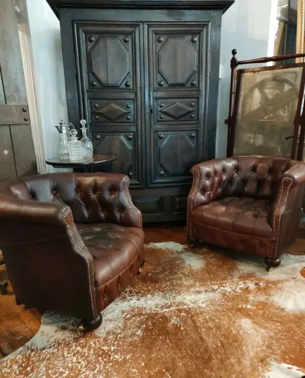 French Leather Cigar Tub-Chairs