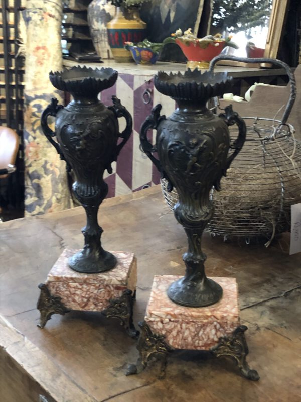 Pair of Marble and Cast Metal Chandelier Candle Holders
