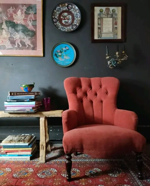 Blush Velvet Button-Back Armchair