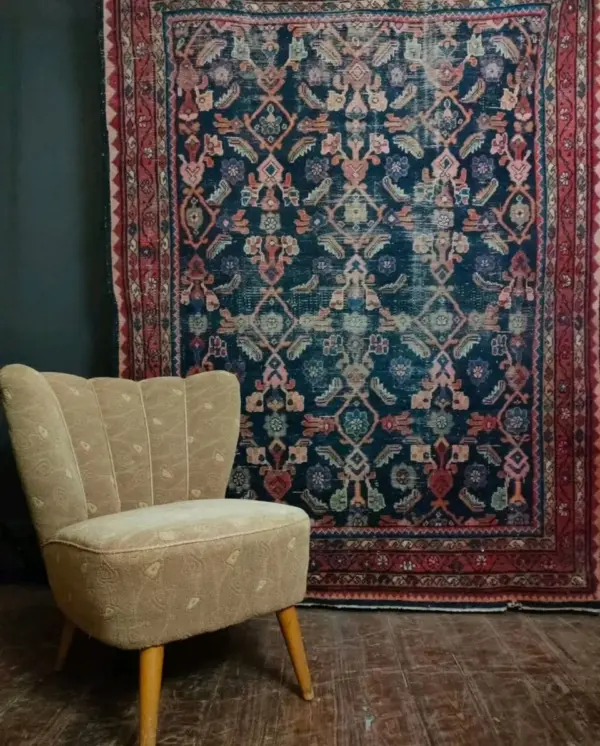 Rich Red and Blue Fatigued Carpet