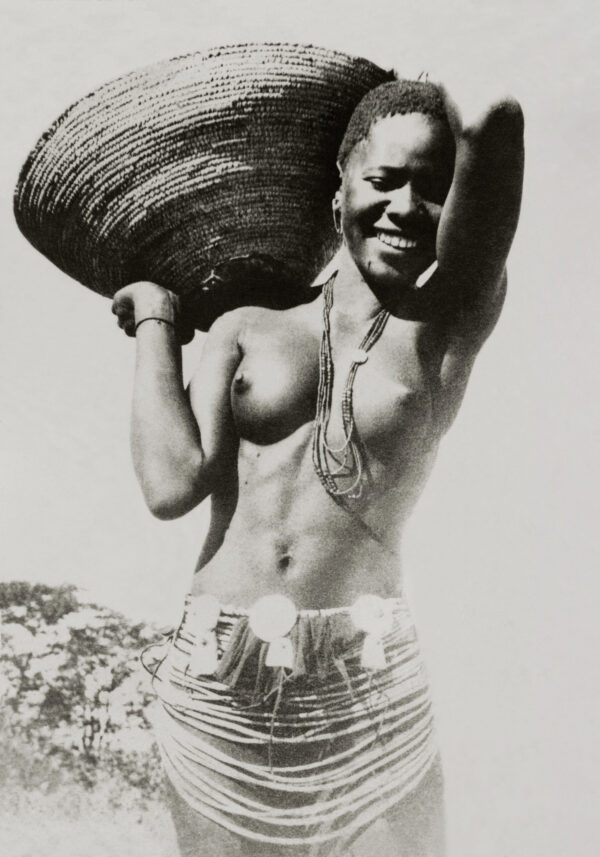 Reproduction Print – Large Scale Black & White Photo of African Woman with Basket