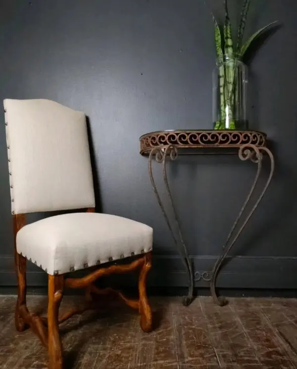 Wrought Iron Spanish Console and Os de Mouton Chair