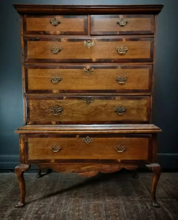 18th Century Oak and Mahogany Cross Banded Secretarial Chest