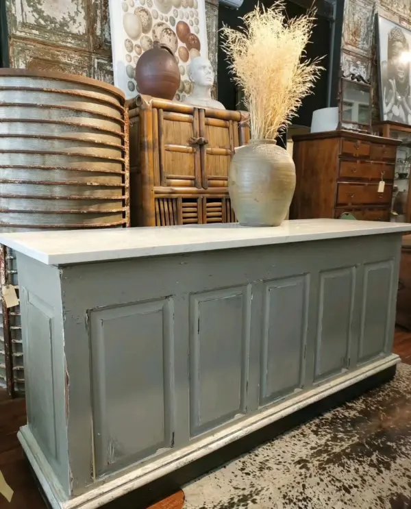 Counter with Polished Gently Veined Marble Top